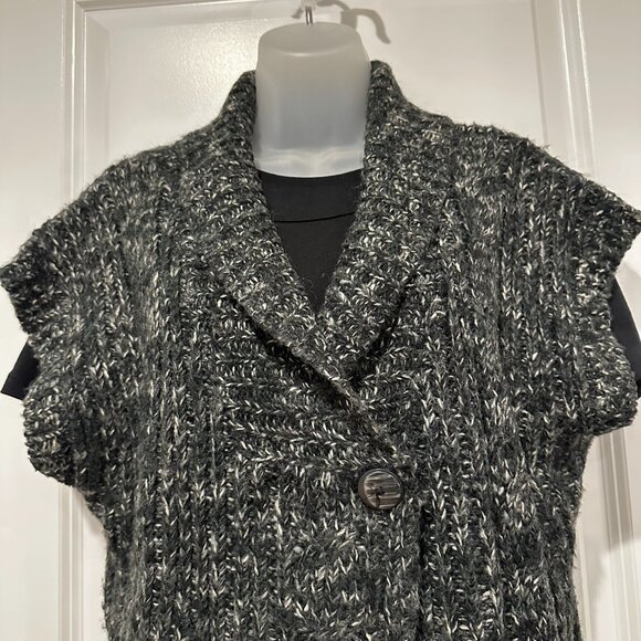 Merona Black with Gary & White Speckled Cable Knit Sleeveless Cardi, Size XL - Picture 6 of 16